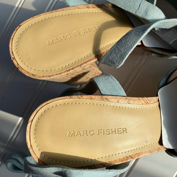 NWOT Marc Fisher Women's Blue Suede Open Toe Cuban Heel Size 10 - Picture 5 of 7